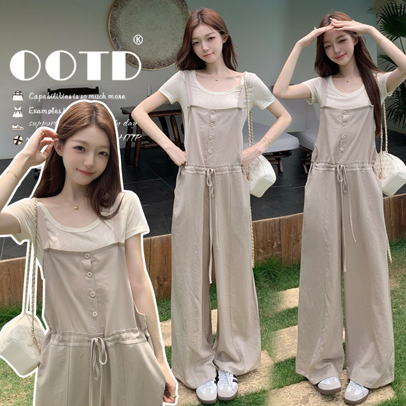 Maternity Overalls Summer New Style Loose Slimming Workwear Jumpsuit Women's Pregnancy Casual T-Shirt Top 2-Piece Set Maternity Overalls Summer New Style Loose Slimming Workwear Jumpsuit Women's Pregnancy Casual T-Shirt Top 2-Piece Set