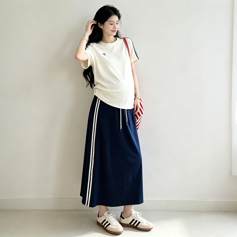 Maternity Suit Spring and Summer New Fashion Casual T-Shirt Loose Short-Sleeved Summer Age-Reducing Sports Style Skirt Two-Piece Set