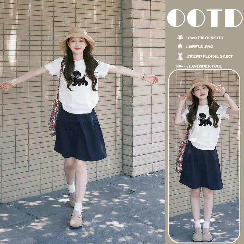 Maternity Summer Outfit 2026 New French Style Trendy Mom Pure Cotton Short-Sleeve T-Shirt Top + Short Skirt Two-Piece Set for Summer