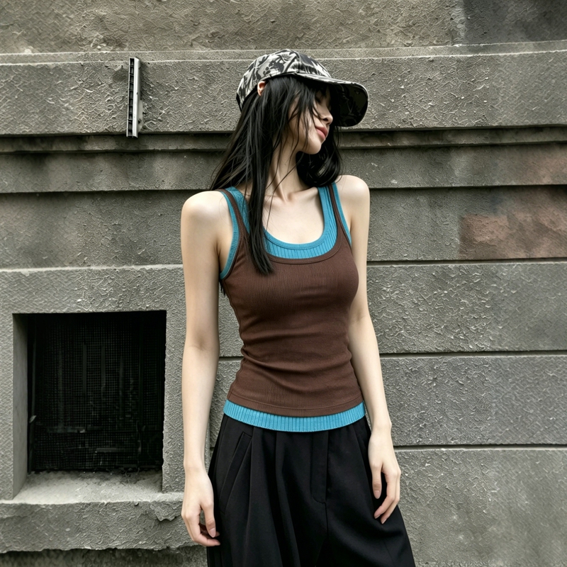 Blue Inner Layer, Two-Piece Sleeveless Racerback Camisole for Women, Summer Outerwear, Beautiful Back Sleeveless Top