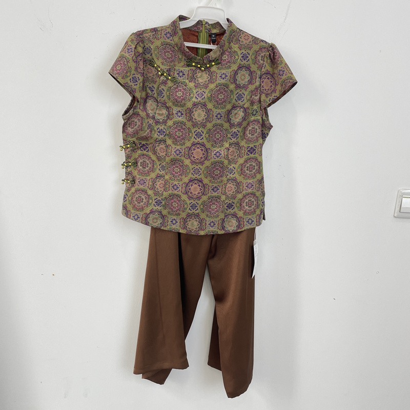 Xw/C15271 Summer 2026 Fashion Slim-Fit Stylish Age-Reducing Chinese-Style Button-Up Top and Wide-Leg Pants Two-Piece Set