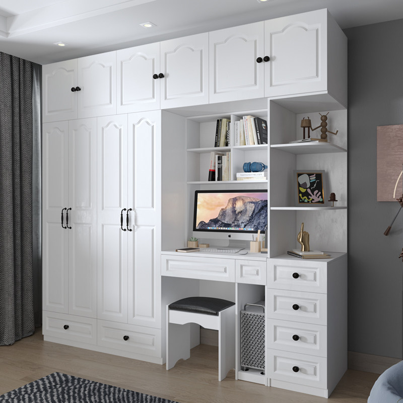 Wardrobe desk integrated computer desk combination cabinet children's bedroom set furniture with bookshelf plus dresser small apartment