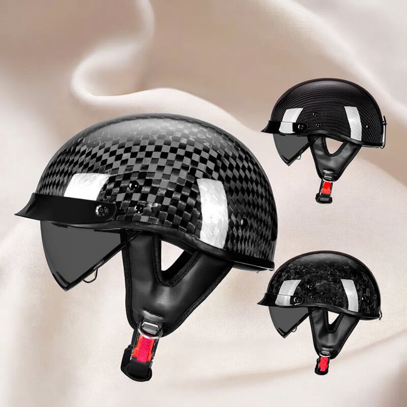 Retro Carbon Fiber Helmet Ultra-Light Men's Cruiser Motorcycle Half Helmet Summer Motorcycle Harley Helmet 3C Certified