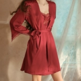 Сексуальный банный халат, топ с чашечками, кружевной осенний комплект, пижама, легкий роскошный стиль, эффект подтяжки, французский стиль, изысканный стиль