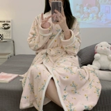 Зимний фланелевый бархатный японский банный халат, длинная коралловая бархатная пижама, увеличенная толщина, цветочный принт, средней длины