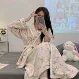 Зимний фланелевый бархатный японский банный халат, длинная коралловая бархатная пижама, увеличенная толщина, цветочный принт, средней длины