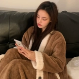 Зимний коралловый банный халат, бархатная пижама, длинный комплект, штаны, увеличенная толщина, изысканный стиль