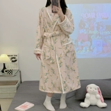 Зимний фланелевый бархатный японский банный халат, длинная коралловая бархатная пижама, увеличенная толщина, цветочный принт, средней длины