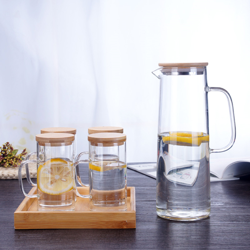 Thickened cold kettle glass heat-resistant transparent explosion-proof with lid to dry cool white boiled water cup jug large juice jug set