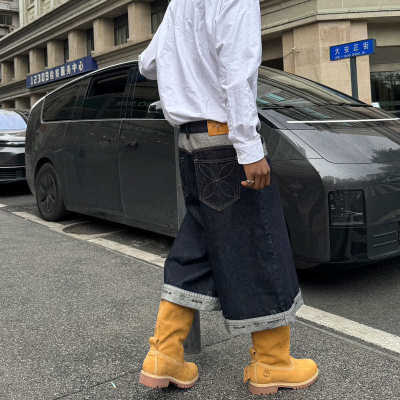 Steepc Buttoned Denim Original Cowhide Structure Patchwork Cuffed Printed Workwear Capri Pants Shorts Mid-Length Pants Steepc Buttoned Denim Original Cowhide Structure Patchwork Cuffed Printed Workwear Capri Pants Shorts Mid-Length Pants
