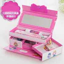 Stationery pen case 3 grade 4 primary school students use childrens pencil bag with lock password pink girl storage girl