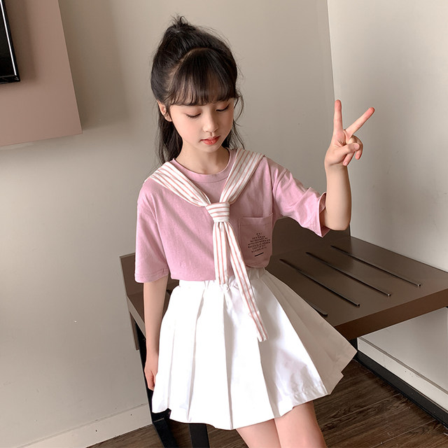 Girls suit summer dress 2022 new summer college style two-piece suit middle-aged girl summer suit skirt