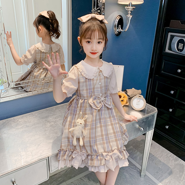 Girls' short-sleeved dress in the big boy's western style princess skirt 2022 summer new children's lolita skirt summer dress