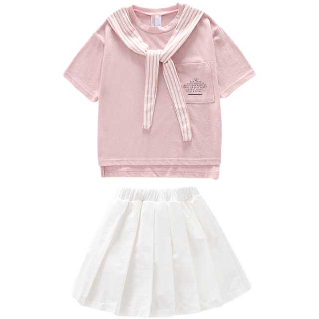 Girls suit summer dress 2022 new summer college style two-piece suit middle-aged girl summer suit skirt