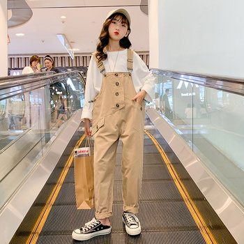 Girls overalls 2022 spring new style medium-sized children's foreign pants children's Korean version of loose casual pants trousers tide
