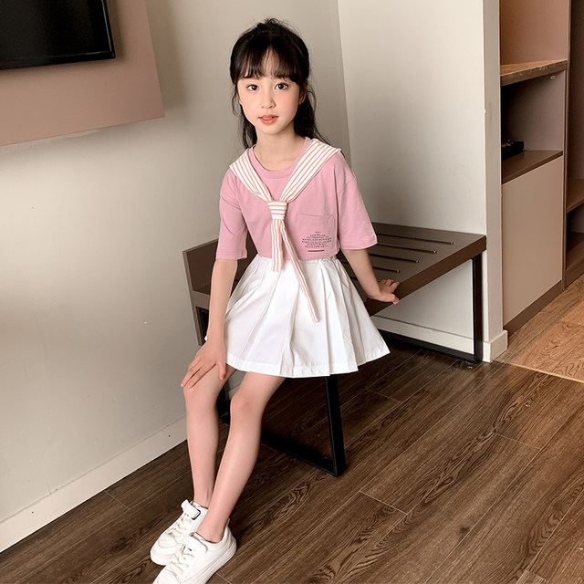 Girls suit summer dress 2022 new summer college style two-piece suit middle-aged girl summer suit skirt