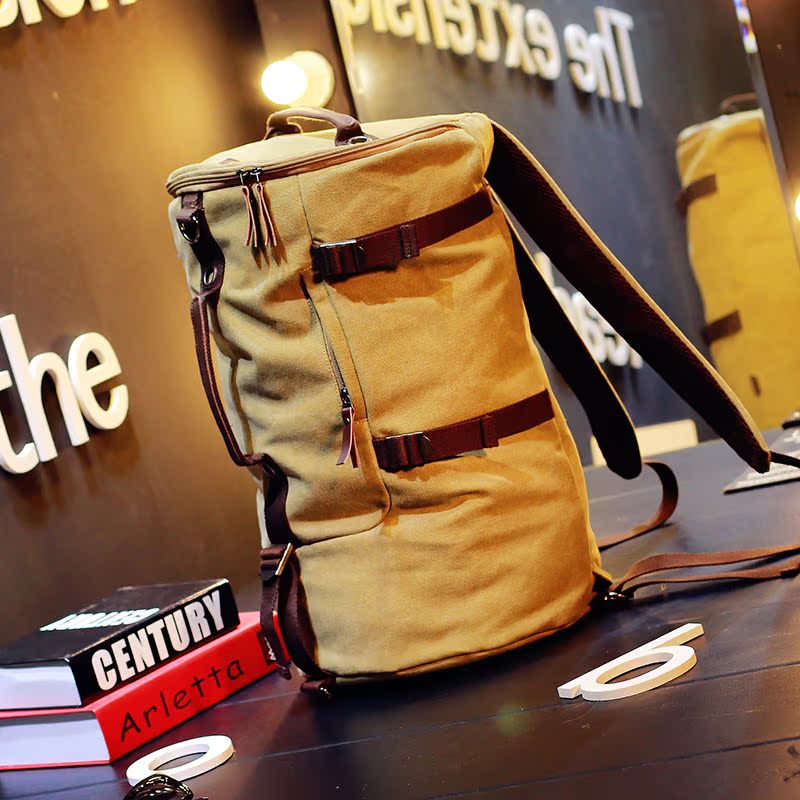 Canvas Cylindrical Bag Travel Bag Large Capacity Luggage Bag Men's Fitness Bag Student Sports Bag Football Basketball Double Shoulder Bag