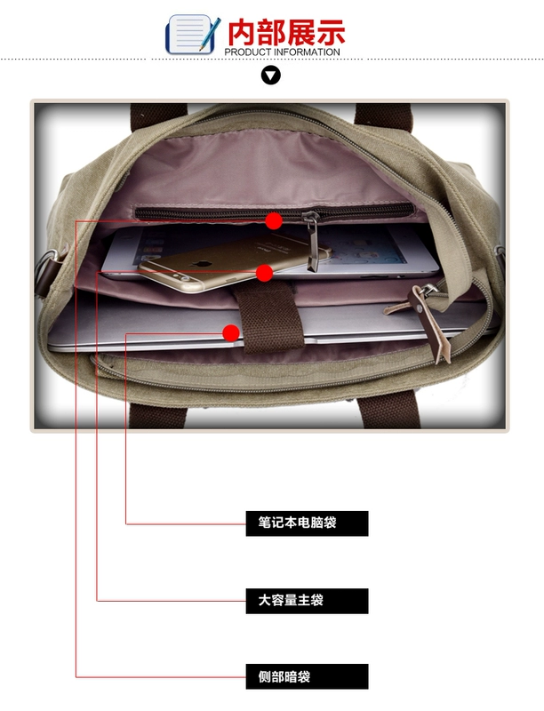 Túi vải thủy triều nam túi xách kinh doanh bình thường vali túi Messenger đa chức năng iPad tablet bag 14 inch