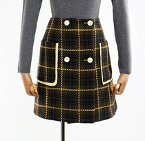 CM Cest moi seven color flowers autumn and winter Japan imported Prince Grid fabric vertical cut double breasted A- line dress now