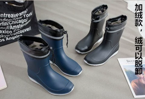 Giày đi mưa cổ điển ngoài trời cho nam ống thời trang giản dị dưới mùa thu và mùa đông chống trượt ống thấp cộng với giày ngắn cotton bảo vệ môi trường - Rainshoes giày tây chống nước