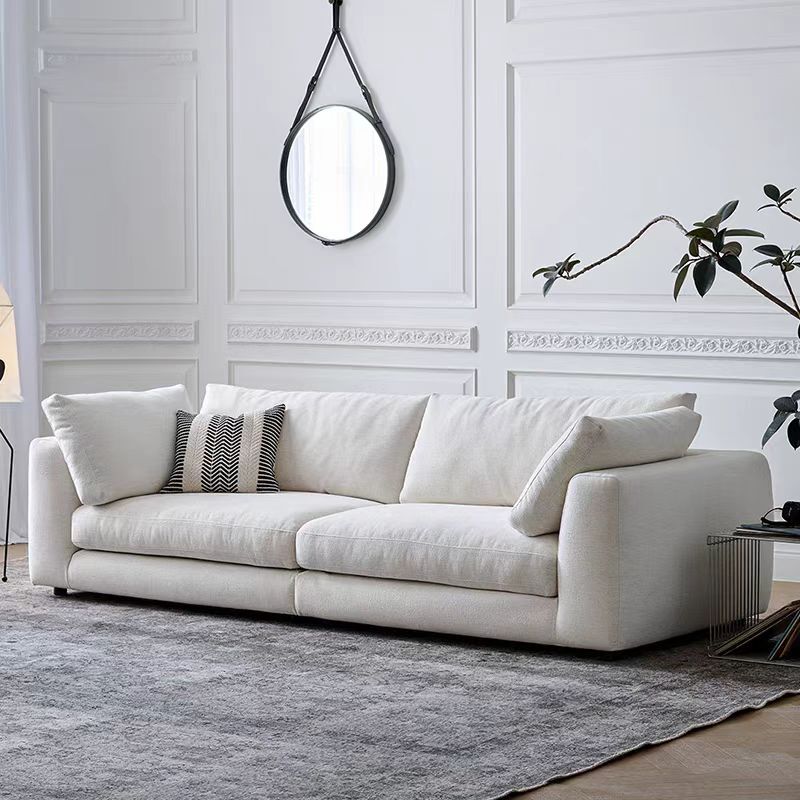 French-Style Cream Wabi-Sabi Small Apartment Living Room Simple Cotton and Linen Removable and Washable Three-Seater Fabric Straight-Row Cloud Sofa