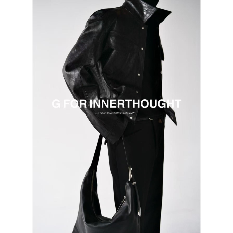 G for Innerthought European Direct Supply He*Mes Oil Waxed Sheepskin Leather Jacket with Lapel for Men