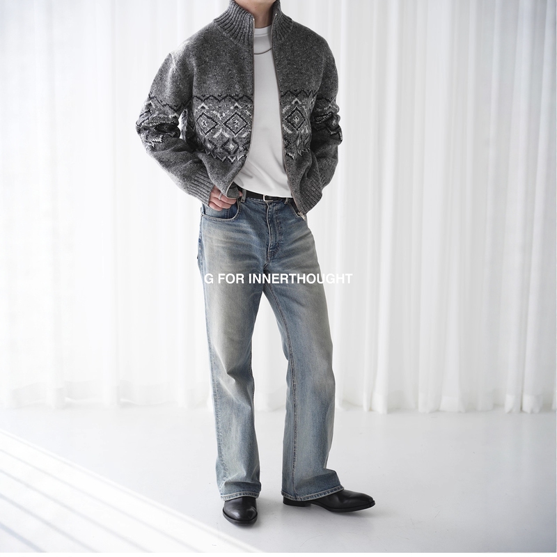 G for Innerthought Original Fair Isle Jacquard Wool Zipper Cardigan Sweater Knitted Inner Layer Jacket