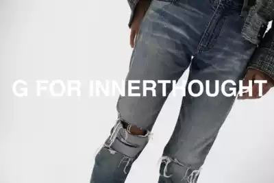 G FOR INNERTHOUGHT graphite heavy wash handmade destructed indigo jeans men