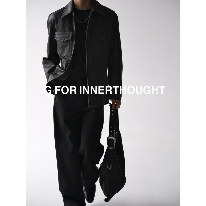 G for Innerthought Imported Vintage Hunting-Style Washed and Distressed Leather Work Jacket Coat G for Innerthought Imported Vintage Hunting-Style Washed and Distressed Leather Work Jacket Coat