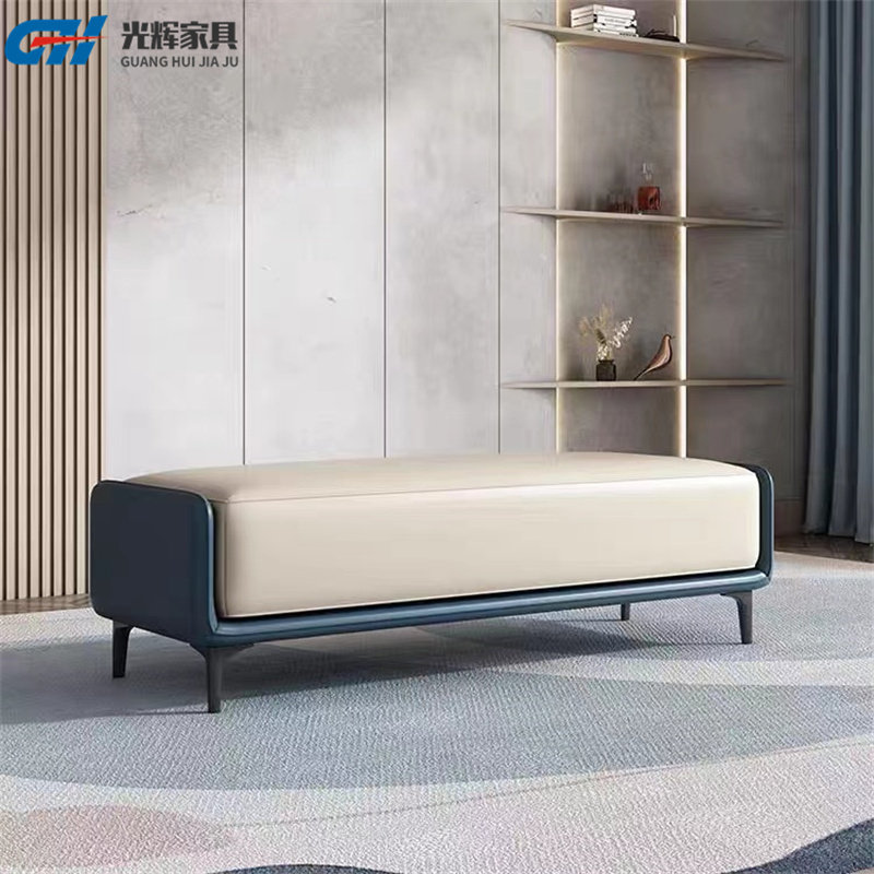 Nordic minimal bedroom bench changed shoes long leather stool Italian luxury clothing shop living room seating sofa bed
