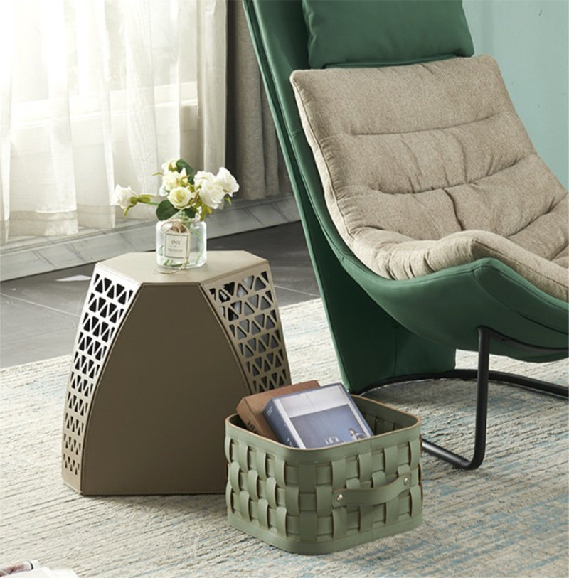 Modern minimalist home shoe changing stool low stool designer hollow pattern creative side corners saddle leather footrest