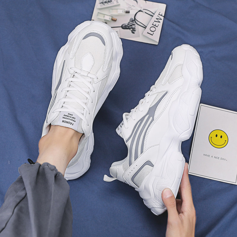 Men's shoes summer breathable 2021 new trend all-match small white sports and leisure increase ins dad net red tide shoes