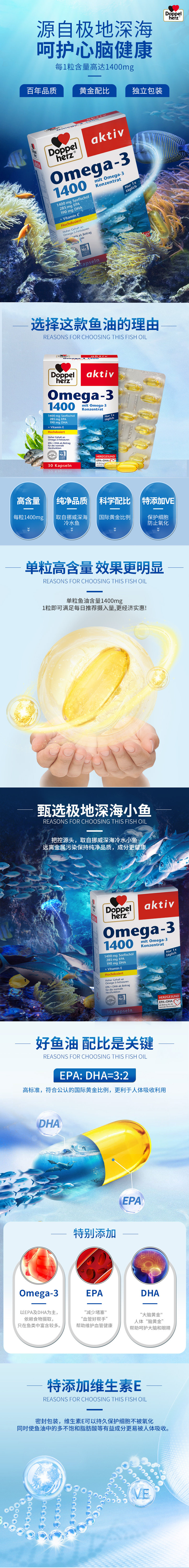 德国 双心 DHA欧米伽深海鱼油软胶囊 1400mg*30粒 图2
