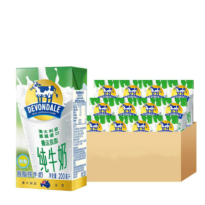 德运脱脂纯牛奶200ml*12盒