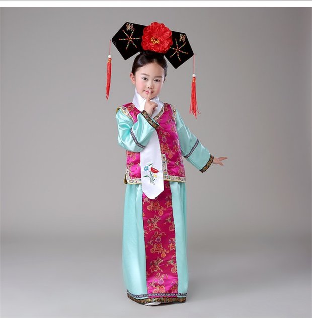 Qing Dynasty Gege trang phục trang phục trẻ em nữ Manchu Qingchuan Xiaoyanzi dịch vụ công chúa cung điện tin đồn hiệu suất dịch vụ hiệu suất - Trang phục áo len bé trai