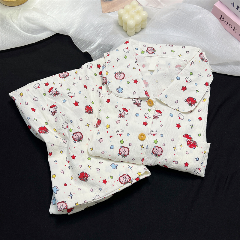 Cloud Cotton Cartoon Cute Long-Sleeved Long Pants Set with Apple and Star Designs, Suitable for Wearing Outside, Two-Piece Loungewear, Casual and Loose Fit for Spring and Autumn