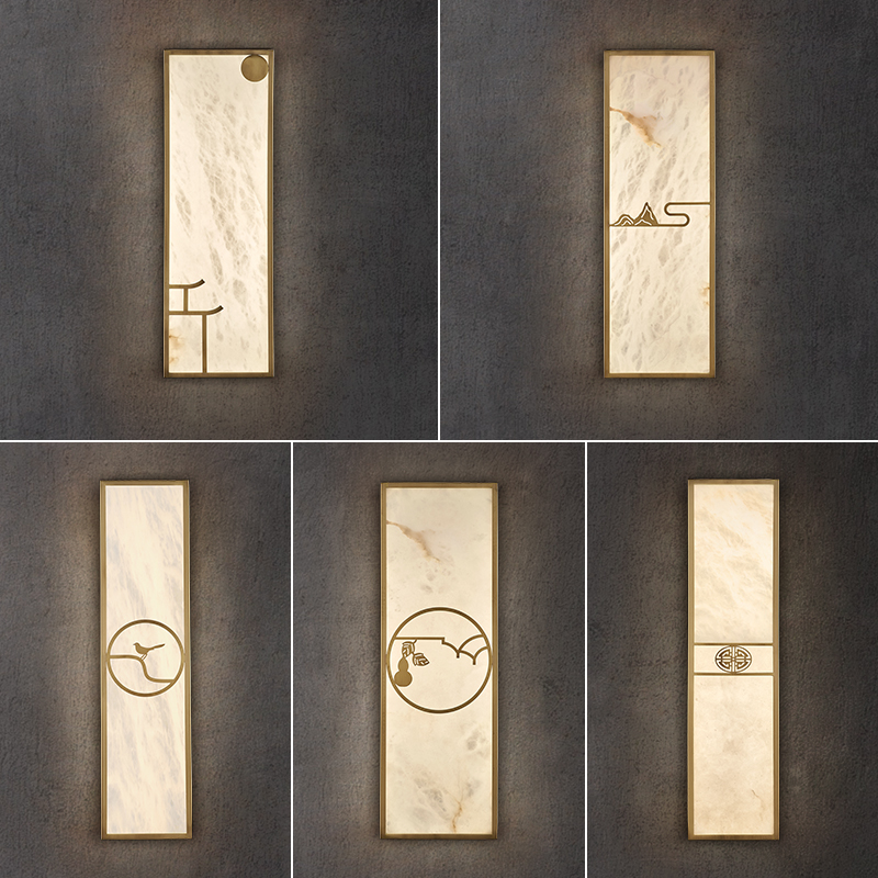 New Chinese Style Wall Lights Modern Simple Rectangular Living Restaurant Bedroom TV Background Wall Full Copper Bed Lights