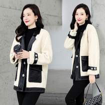 2021 new henning sheep cut suede leather grass jacket woman short grain suede leather fur integrated lamb fur coat loose