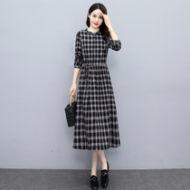Four Seasons Green Women Dress New Hangzhou 2022 Spring Fall Temperament Closets Slim Korean Version Cotton Linen Plaid Dress Dress