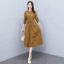Four Seasons Green Woman Dress New Hangzhou 2022 Spring Fall Pure Cotton Crummy Dress With Dress Long Sleeves Slim Temperament Long Skirt