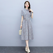 Four seasons of green womens clothing new Hangzhou 2022 Summer dolls collar crushed cotton linen dress with small frescoed dress
