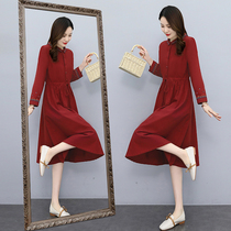 Four Seasons Green Woman Dress New Hangzhou 2022 Spring Dress Doll Collar Embroidered Dress & Art Retro Long Sleeve Long Skirt