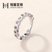 Hollow honeycomb ring female niche design sterling silver simple index finger ring geometric diamond cut edge simple ring
