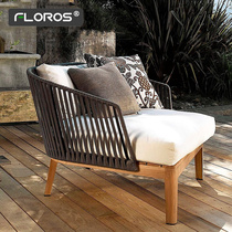 Nordic leisure outdoor solid wood sofa rattan chair weaving rattan courtyard patio garden rattan sofa coffee table combination