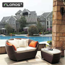 Outdoor villa deck bed patio furniture balcony deck chair coffee table combination outdoor open-air swimming pool leisure rattan round bed