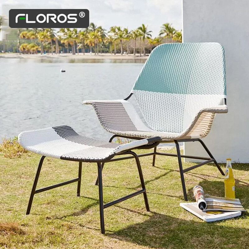 Nordic outdoor leisure chair rattan chair creative balcony table and chair garden courtyard rattan chair terrace weave chair coffee table combination