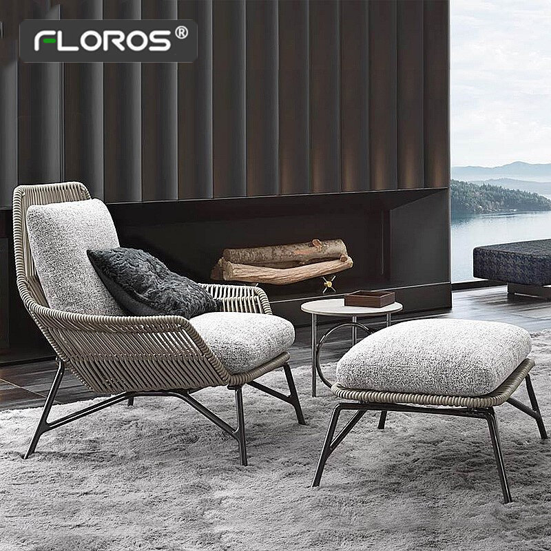 Balcony table and chair small sofa coffee table combination leisure rattan chair three-piece set lazy back open-air personality single chair