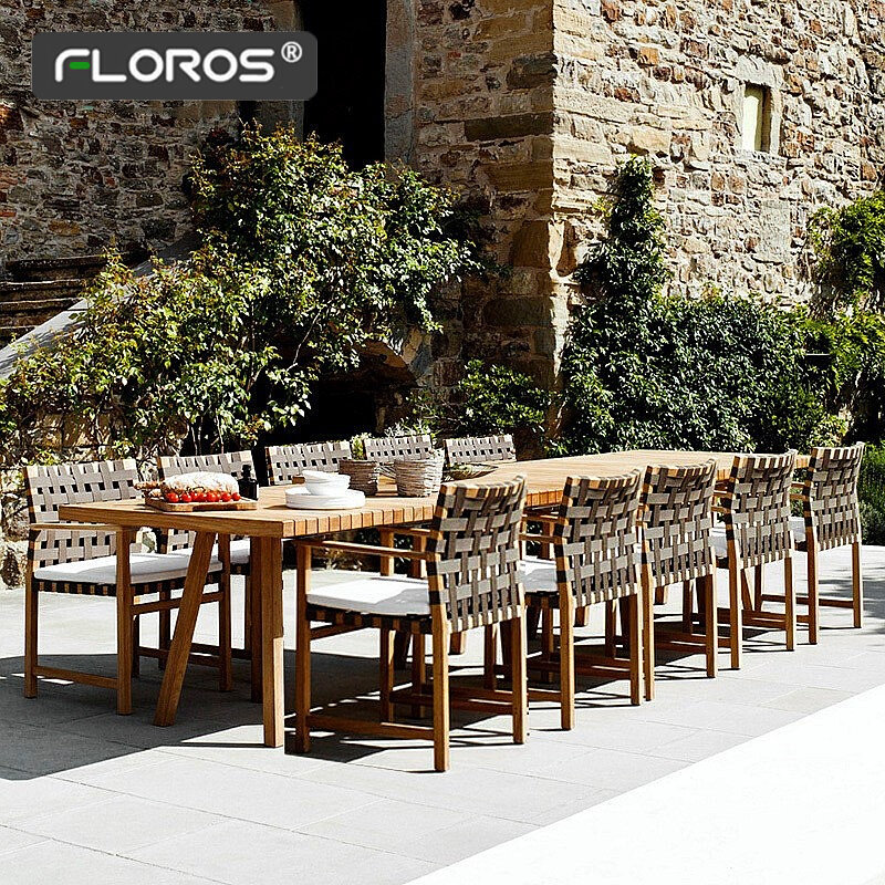 Outdoor table and chairs Balcony Courtyard combined furniture waterproof open air casual rattan chair designer Villa Garden Solid Wood Table