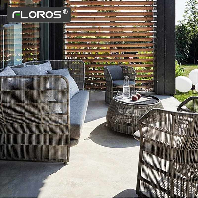 Rattan chair three-piece set balcony table and chair outdoor rattan chair sofa combination small coffee table simple rattan rattan art leisure outdoor