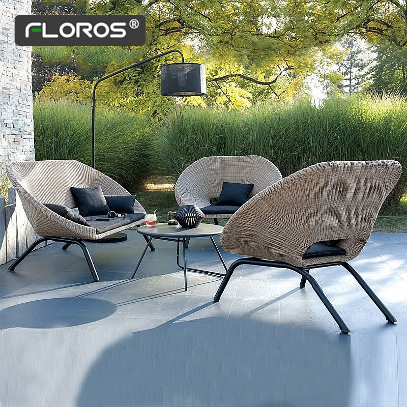 Rattan chair three-piece set balcony small sofa coffee table combination single outdoor rattan courtyard garden leisure homestay furniture